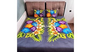Handcrafted Rayon Bedsheet Hand Painted Floral Design Best Quality